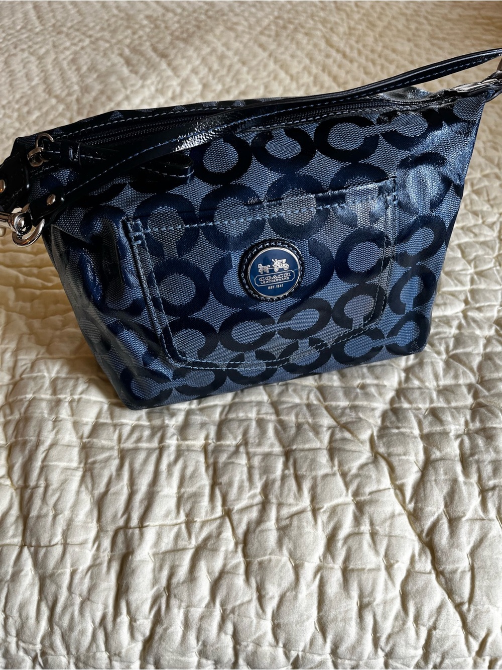 Coach Navy and Black Signature Wristlet